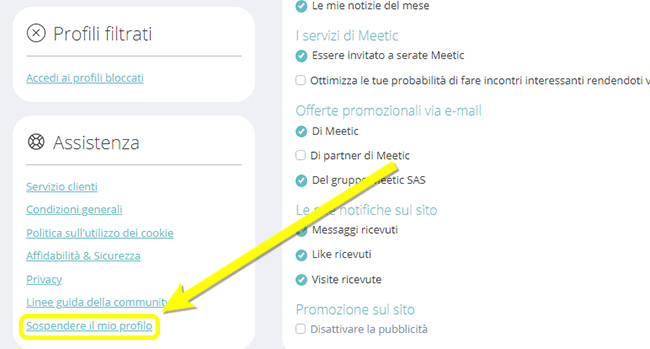 come eliminare account di meetic