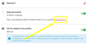 come eliminare account parship