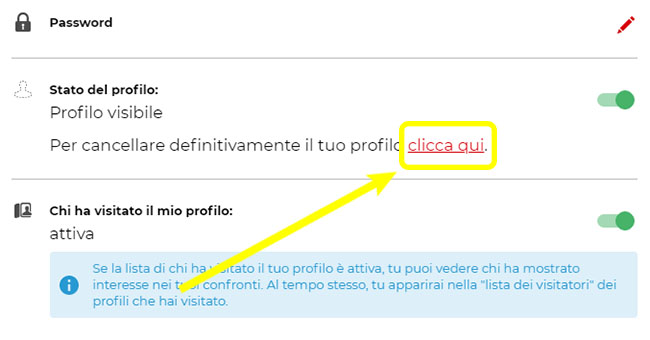come eliminare account parship