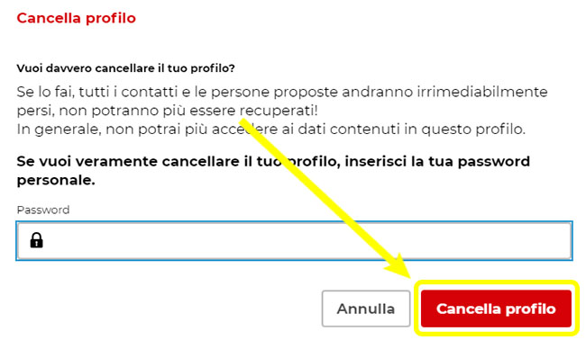 cancellare profilo